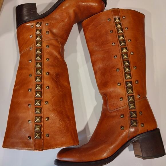 Free Lance Studded Brown/Tan Leather Boots Size 38 - Picture 1 of 15